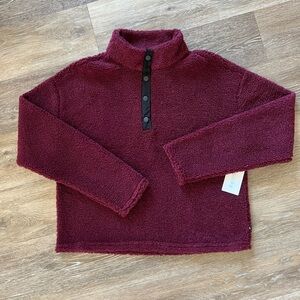 NWT Marika Allie Plush Mock-neck Pullover Size M Maroon Sherpa Fleece 1/4